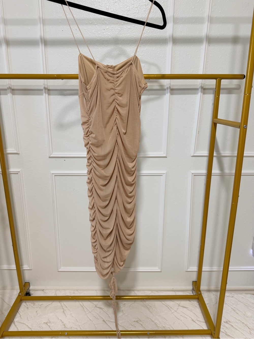 Nude/Tan Ruched Bodycon Mini Dress - Picture 3 of 5